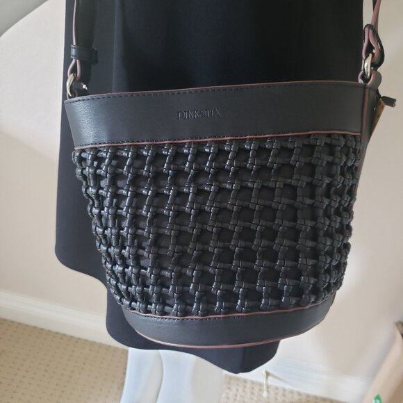 Pinkstix NWT Black Woven Bucket Bag – Vegan Shoulder Purse - Picture 16 of 16